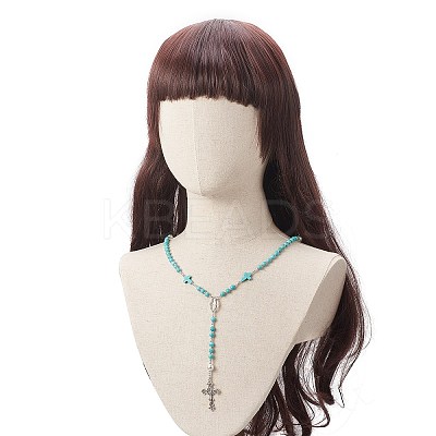 Natural Lava Rock & Synthetic Turquoise Rosary Bead Necklace NJEW-JN04237-01-1