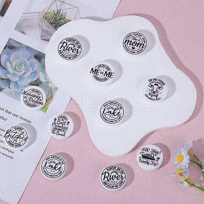 18Pcs 9 Style Flat Round with Word Food Grade Eco-Friendly Printed Silicone Focal Beads SIL-SZ0001-31-1