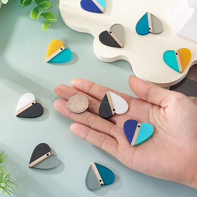 10Pcs 5 Colors Opaque & Transparent Resin & Wood Pendants RESI-TA0004-59-1