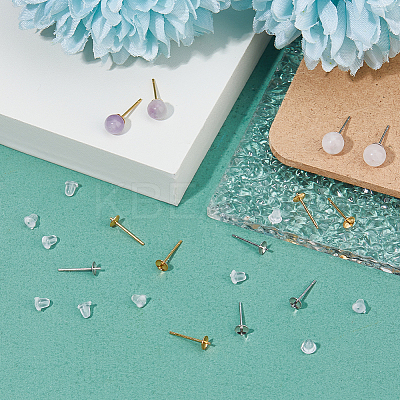 10Pairs 925 Sterling Silver Stud Earring Finding with 50Pcs Plastic Ear Nuts with 1Pc Suede Fabric Square Silver Polishing Cloth FIND-DC0006-45-1