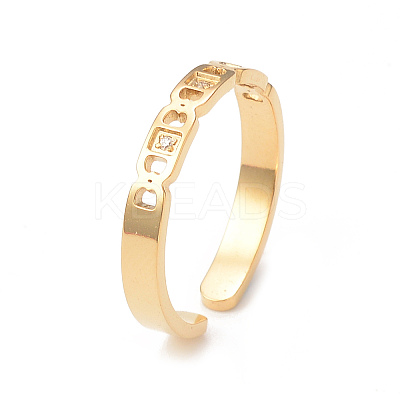 Crystal Rhinestone Oval with Square Open Cuff Ring X-RJEW-I096-20G-1