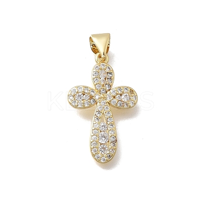Brass Micro Pave Clear Cubic Zirconia Cross Pendants KK-D431-042G-1