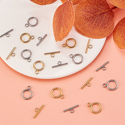 20Sets 2 Colors Ion Plating(IP) 304 Stainless Steel Ring Toggle Clasps STAS-CJ0001-204-1