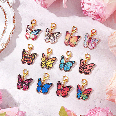 2Sets Butterfly Alloy Enamel Pendant Decorations HJEW-SC0002-16-1