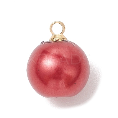 Baking Paint Pearlized Glass Pearl Round Charms with Brass Bails PALLOY-JF04896-1