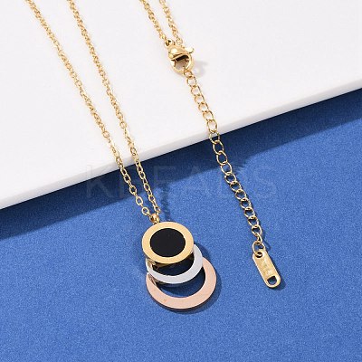 304 Stainless Steel Roman Numeral 3 Ring Pendant Necklaces NJEW-V001-06G-01-1