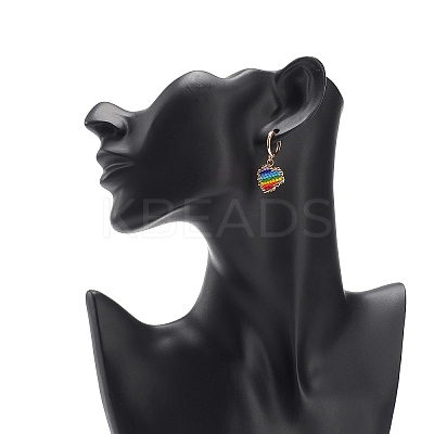 Rainbow Color Japanese Seed Braided Heart Dangle Hoop Earrings EJEW-MZ00004-1