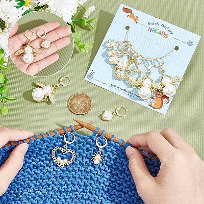 Alloy & Rhinestone & Acrylic Imitation Pearl Pendant Locking Stitch Markers HJEW-AB00117-1