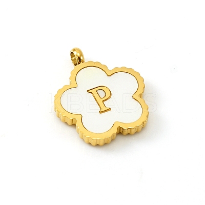 Golden Tone Stainless Steel Pave White Shell Letter Flower Charms PW-WGC5230-16-1