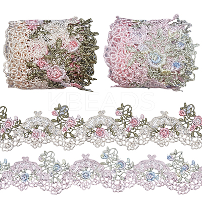 4 Yards 2 Colors Polyester Lace Trim Ribbons OCOR-GF0005-04-1
