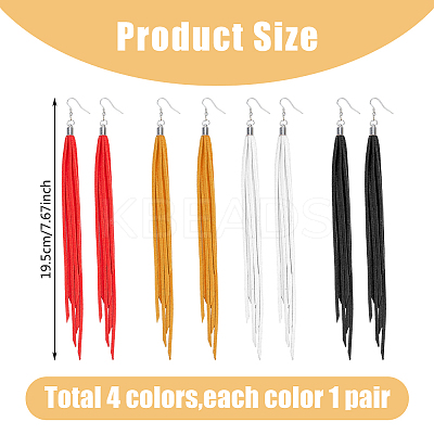 4 Pairs 4 Colors Faux Suede Tassel Earrings EJEW-FI0003-10-1