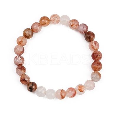 Natural Red Hematoid Quartz Round Beads Stretch Bracelets for Men Women BJEW-JB12395-1