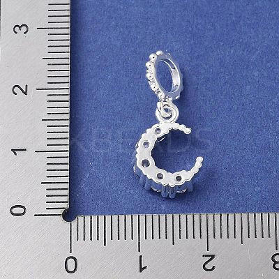 Brass Micro Pave Clear Cubic Zirconia Crescent Moon European Dangle Charms KK-A236-20S-1