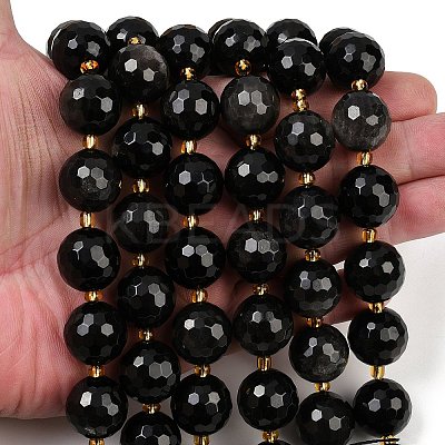 Natural Silver Sheen Obsidian Beads Strands G-C249-A01-16mm-1