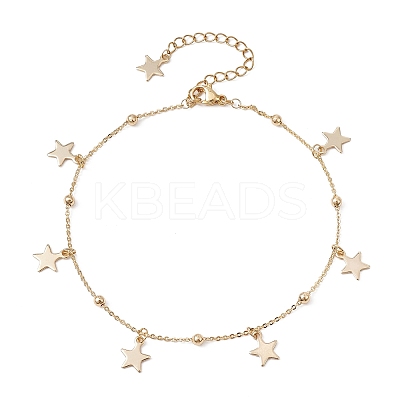 304 Stainless Steel Star Charm Anklets with Brass Satellite Chains AJEW-AN00549-1