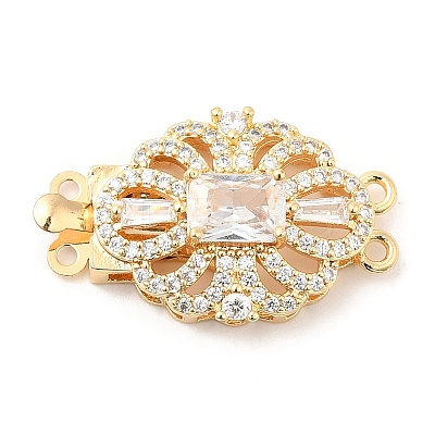Brass Micro Pave Clear Cubic Zirconia Box Clasps KK-E052-01E-G01-1