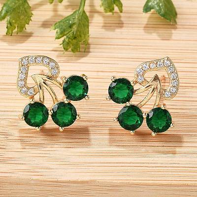 Flower Brass Micro Pave Clear Cubic Zirconia Stud Earrings for Women EJEW-G428-18G-01-1