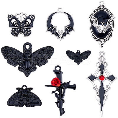 32Pcs 8 Styles Gothic Halloween Theme Alloy Enamel Pendants FIND-BM0001-20-1