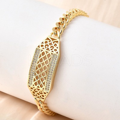 Brass Micro Pave Clear Cubic Zirconia Link Bracelets BJEW-F498-02B-G-1