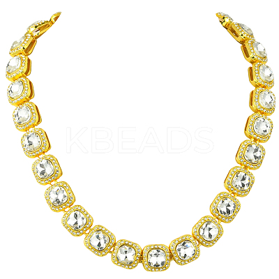 1Pc Zinc Alloy Pave Square Clear Glass Tennis Necklaces for Womem NJEW-SP0001-07G-1