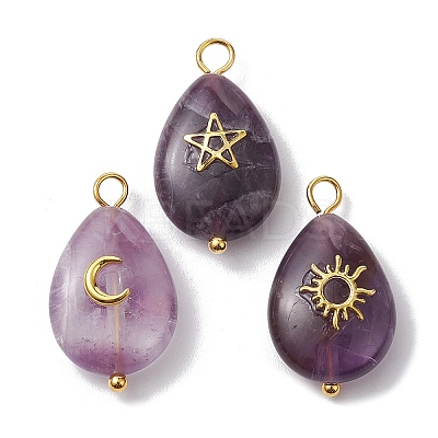 3Pcs 3 Styles Natural Amethyst Pendant PALLOY-JF02576-03-1