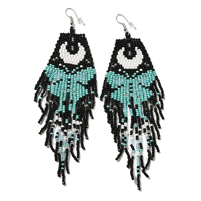 Bohemia Woven Glass Seed Bead Dangle Earrings EJEW-A046-02C-1