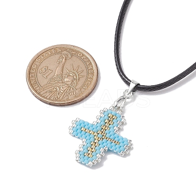 Glass Seed Cross Pendant Necklaces NJEW-MZ00025-02-1