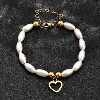 304 Stainless Steel Heart Charm Bracelets for Women BJEW-C098-09G-1