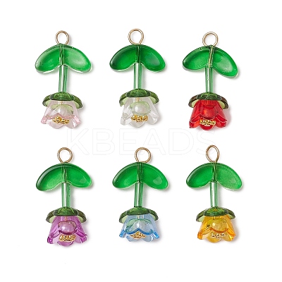 Transparent Acrylic Bead Caps with Tibetan Style Alloy Daisy Spacer Beads and Spray Painted Transparent Glass Beads and ABS Plastic Imitation Pearl Beads Pendants PALLOY-JF03630-1