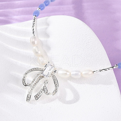 Natural Pearl & Cat Eye Beaded Necklaces NJEW-Q023-01S-1