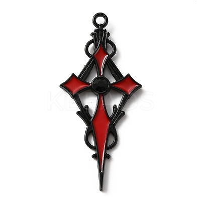 Jet Rhinestone Cross Pendant with Red Enamel ENAM-WH0001-06EB-03-1