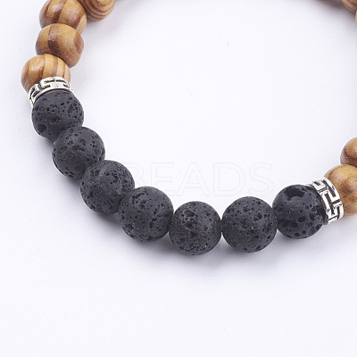 Natural Lava Rock Stretch Bracelets BJEW-JB03635-01-1