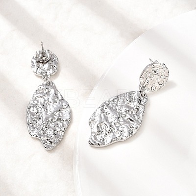 304 Stainless Steel Hammered Textured Leaf Dangle Stud Earrings EJEW-K268-44P-1