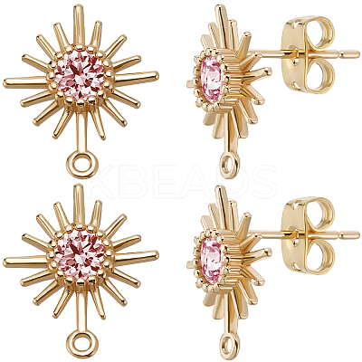 10Pcs Brass with Pink Cubic Zirconia Stud Earring Findings KK-BBC0013-36-1