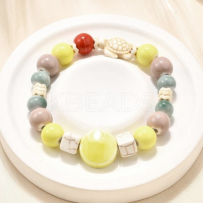 Handmade Porcelain Beads & Synthetic Howlite Beads Stretch Bracelets for Women LS-BJEW-D307-01F-1
