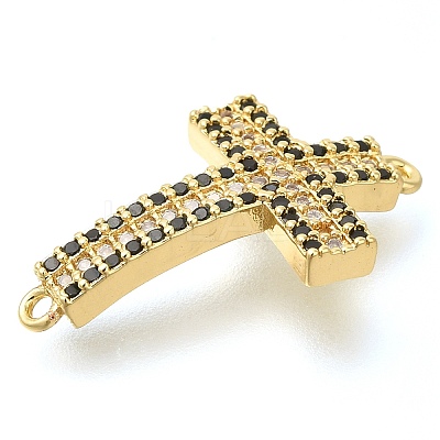 Brass Pave Black & Clear Cubic Zirconia Connector Charms KK-M101-02I-G01-1