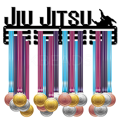Word JIU JITSU Fashion Iron Medal Hanger Holder Display Wall Rack ODIS-WH0021-038-1