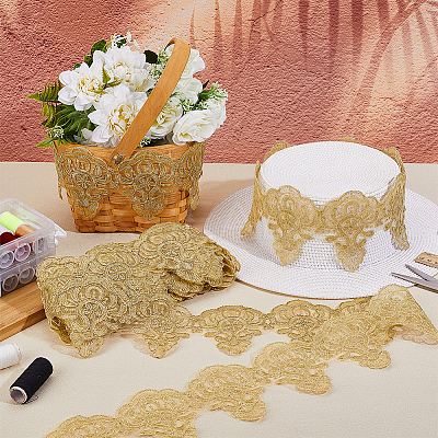 10 Yards Polyester Flower Lace Ribbon OCOR-WH0101-186-1
