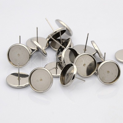 Tarnish Resistant 304 Stainless Steel Flat Round Stud Earring Settings STAS-N019-21-12mm-1