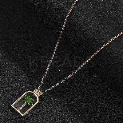 Arch with Coconut Tree Brass Enamel Pendant Necklaces LS-NJEW-H051-03G-1