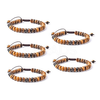 Adjustable Natural Tiger Eye Braided Bead Bracelets BJEW-F369-A06-1