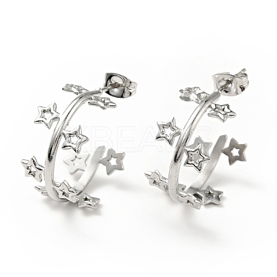Non-Tarnish Star Wrap Stud Earrings EJEW-G293-01P-1