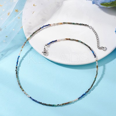 2MM Natural & Synthetic Mixed Gemstone Gradient Color Faceted Round Beaded Necklaces for Women NJEW-JN05865-03-1