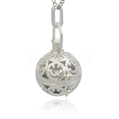 Silver Color Plated Brass Hollow Round Cage Pendants KK-J216-09S-1