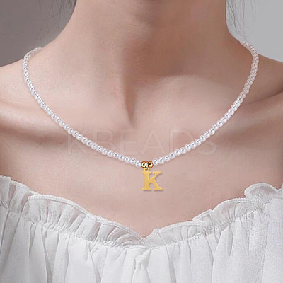 Imitation Pearl with Stainless Steel Pendants Necklaces NJEW-LP0001-51K-G-1