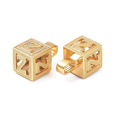 Alphabet Brass Micro Pave Clear Cubic Zirconia Pendants ZIRC-O045-01G-Z-1