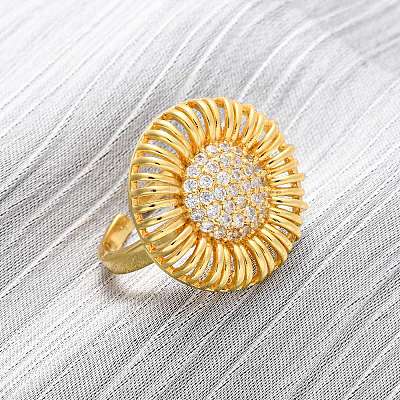 Brass Micro Pave Cubic Zirconia Cuff Rings RJEW-D323-03G-1