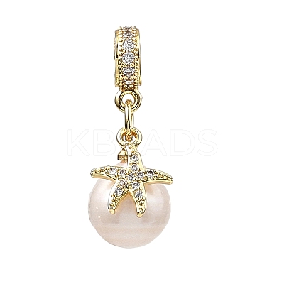 Brass Micro Pave Clear Cubic Zirconia European Dangle Charms PALLOY-JF05895-01-1