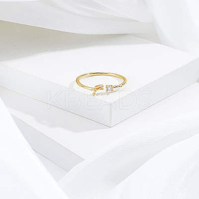 1Pc Letter Brass Rhinestone Open Cuff Rings for Women AJEW-LP0004-47F-G-1
