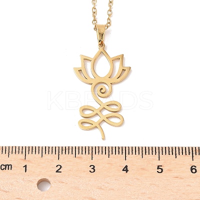 304 Stainless Steel Hollow Cut Yoga Om Lotus Flower Pendant Necklaces NJEW-Z073-02G-02-1